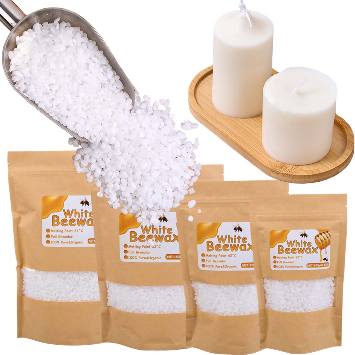 Candle Making Material - Cire d'abeille blanche Pure naturelle granulaire,
